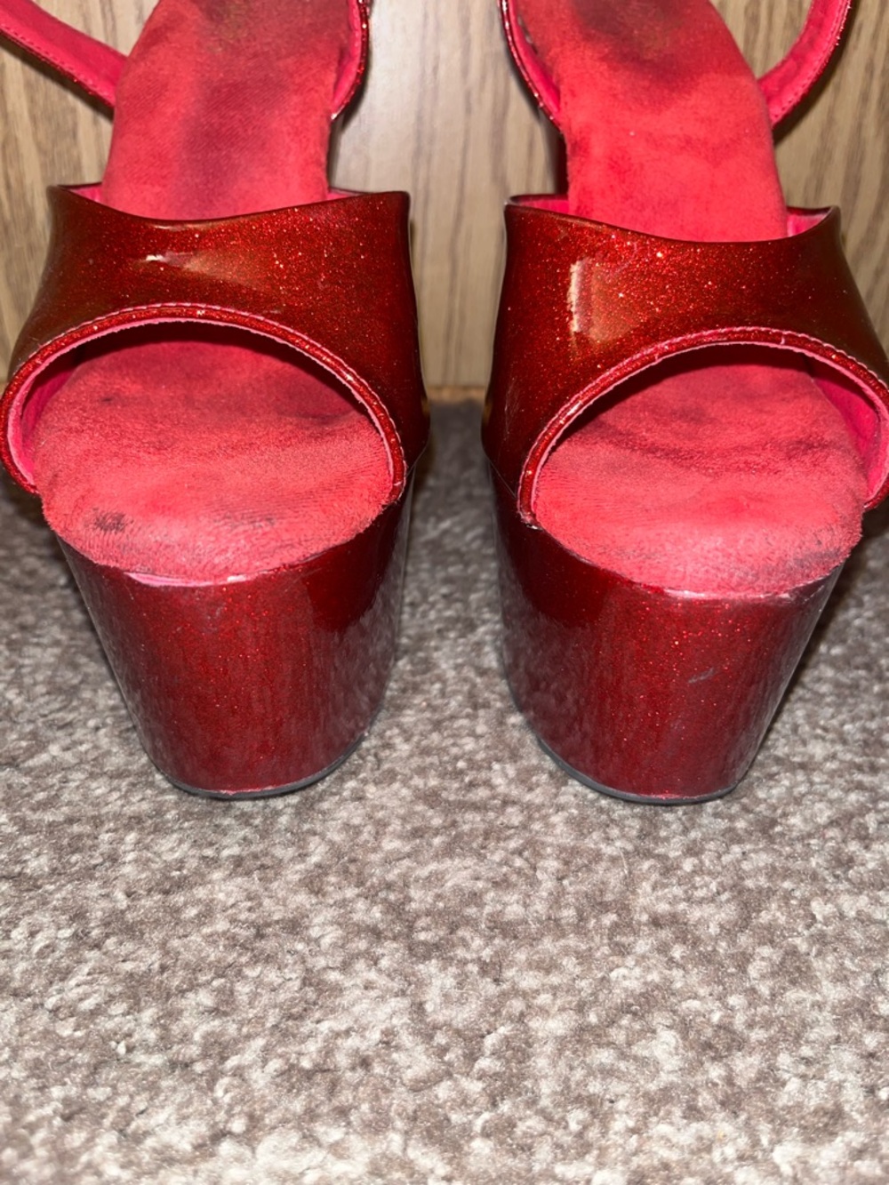 Adore-709GP Red Glitter 7in Sandals Pole Dance Stripper Heels Glitterati Sparkle - Picture 9 of 11
